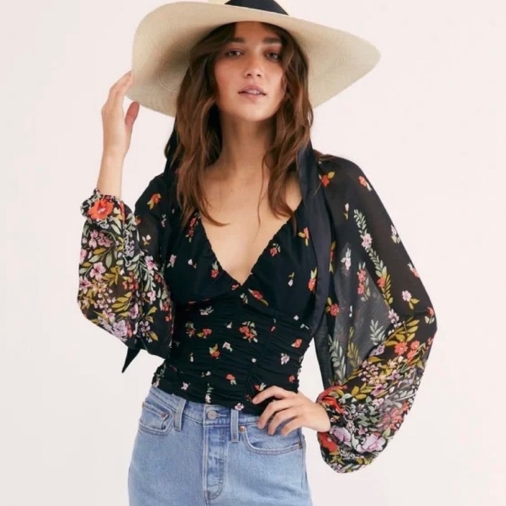 Free People Final Rose Balloon Sleeve Blouse